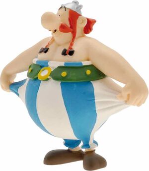 OBELIX ESTIRÁNDOSE EL PANTALON FIGURA PVC 9 CM